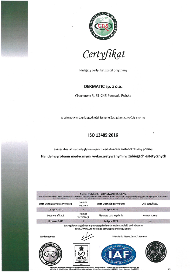 certyfikat JAKOSCI ISO 13485
